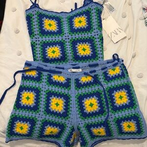 Zara Vibrant Blue and Green Crochet Ensemble